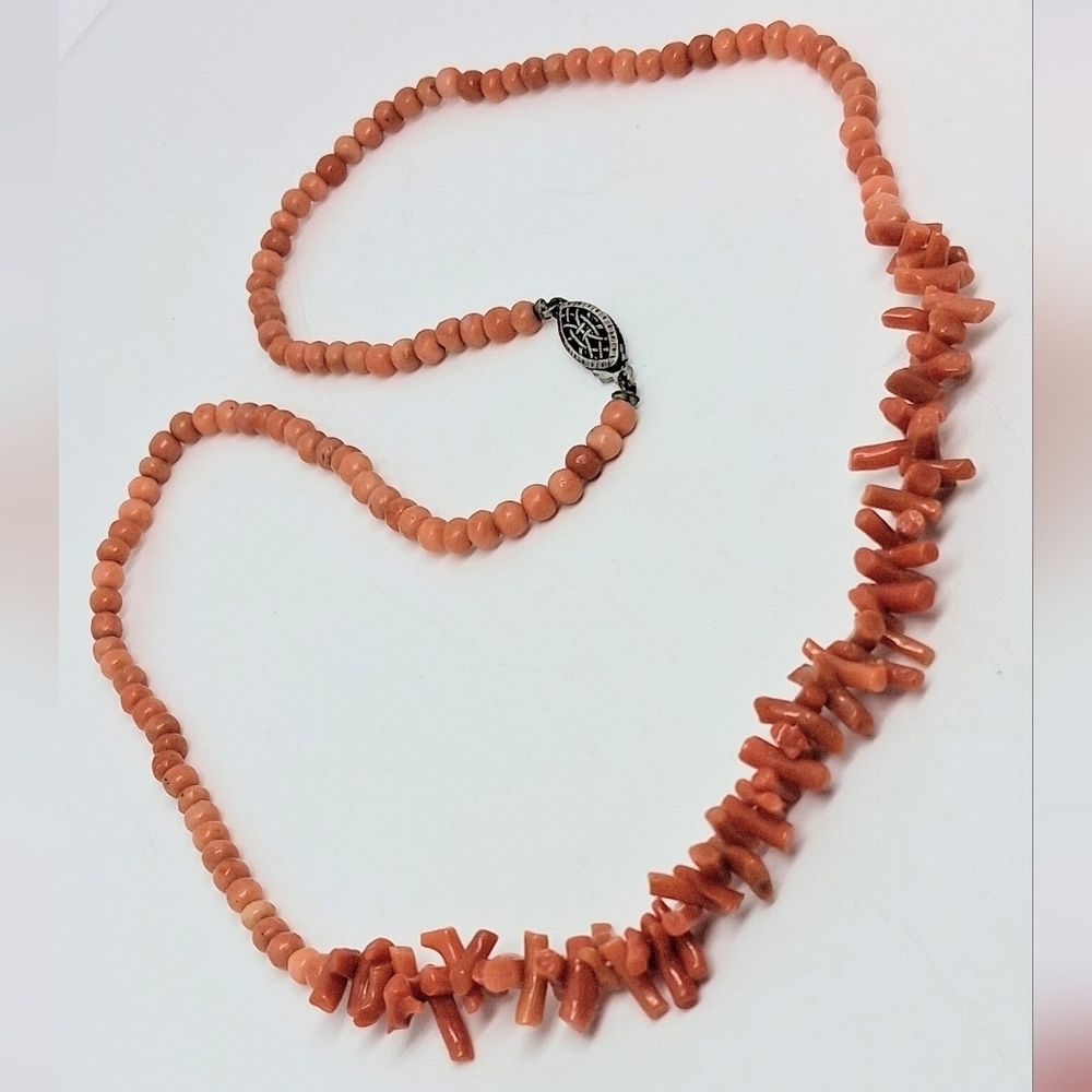 * Vintage Salmon Red Branch Coral Necklace 925 Box Clasp